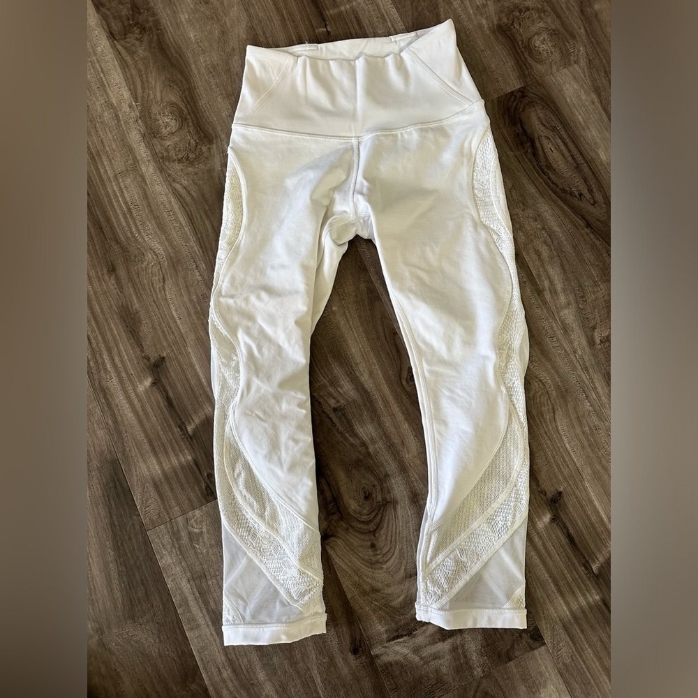 Lululemon Capri Leggings — White w/ Lace